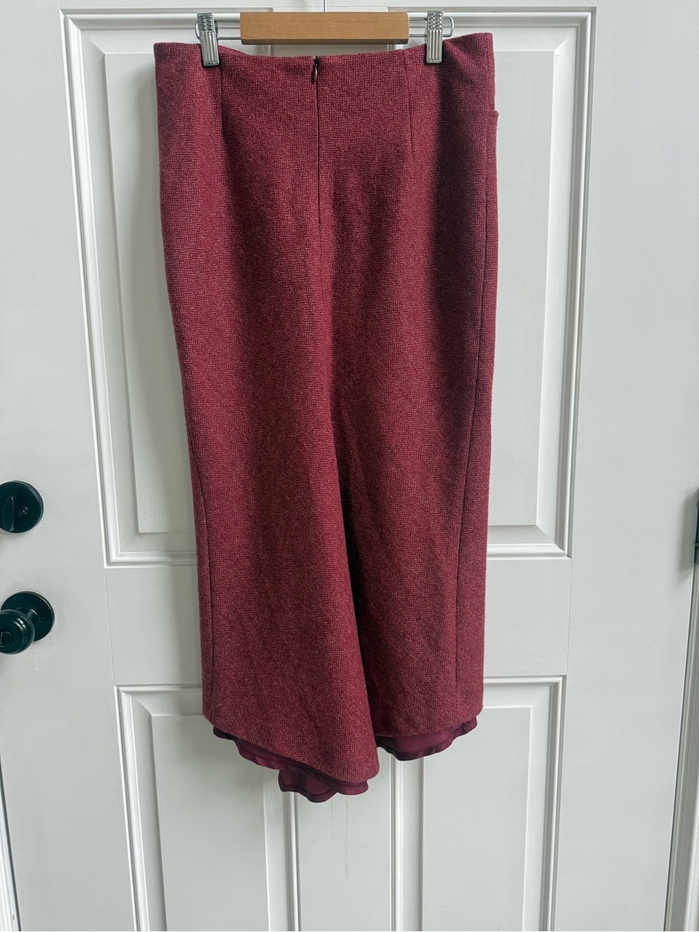 Vintage 100% Wool Mermaid Skirt Red Herringbone Tweed Made in England Academia - Picture 2 of 9